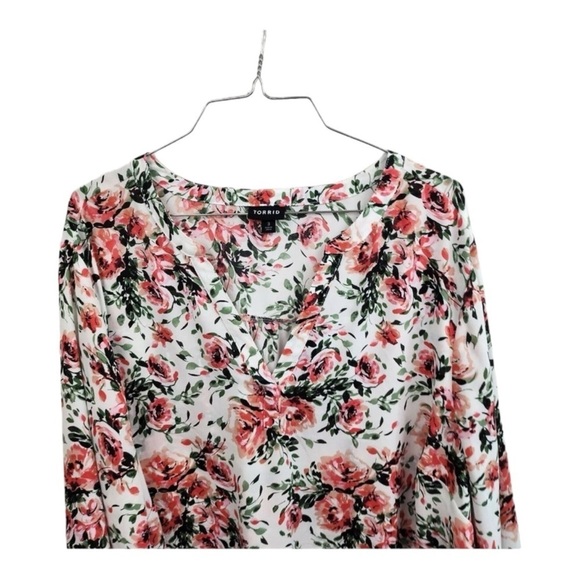 TORRID White Pink Floral Long Sleeve Button Front Long Tunic Blouse Size 3XL - Picture 8 of 10